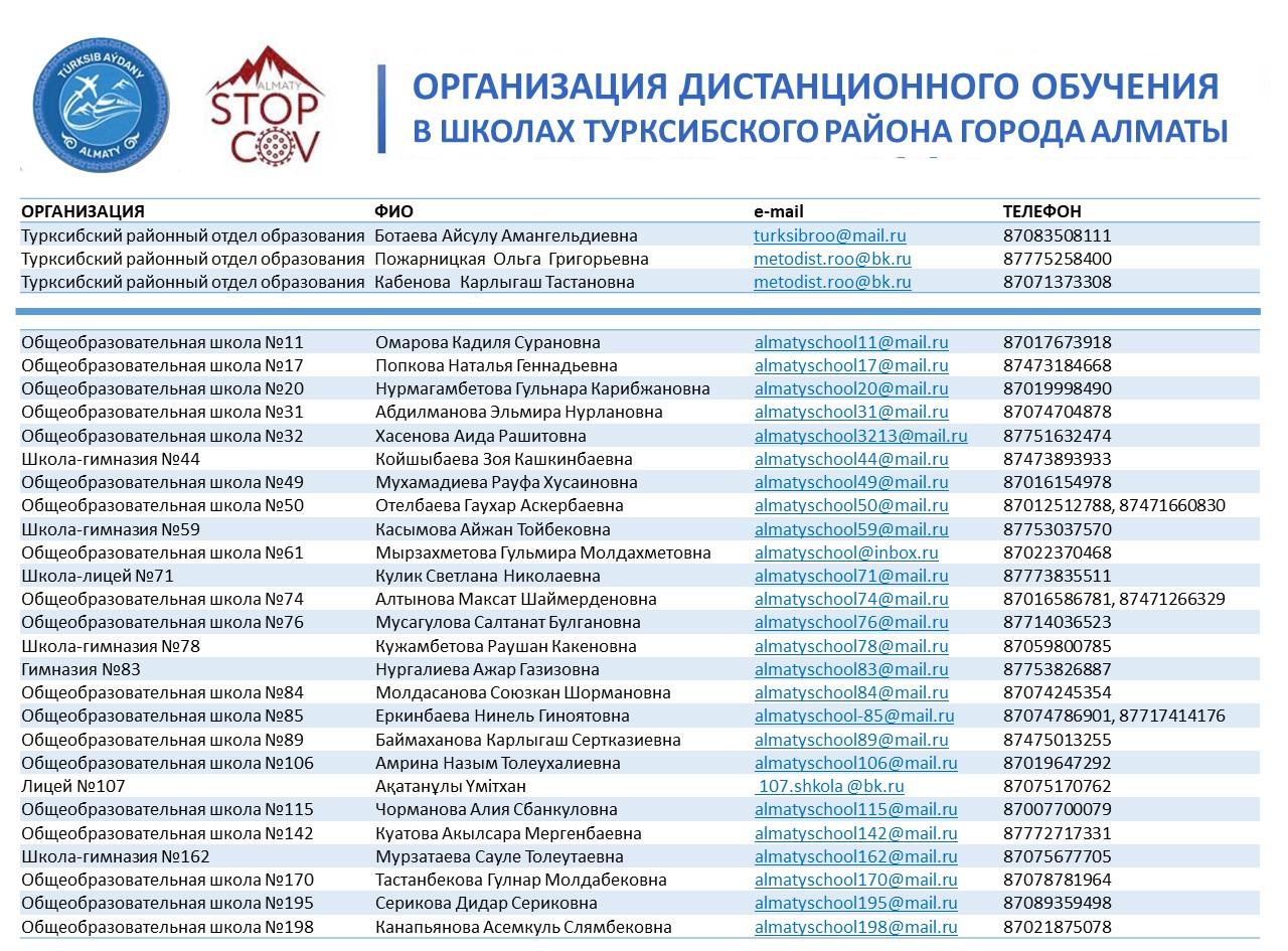 Организация ДО в школах Турксибского района города Алматы