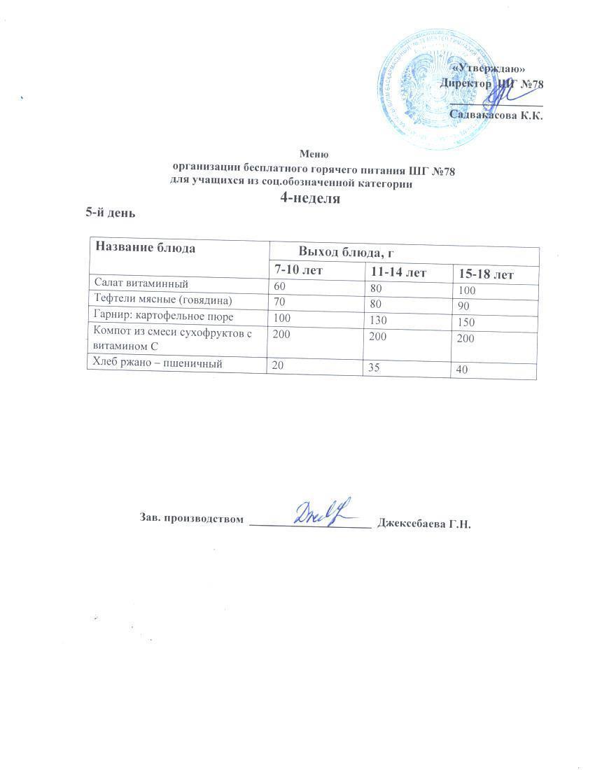 Ас мәзірі.  01.09.2023 ж.