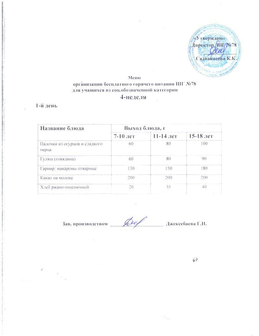 Ас мәзірі  20.10.2025 ж,