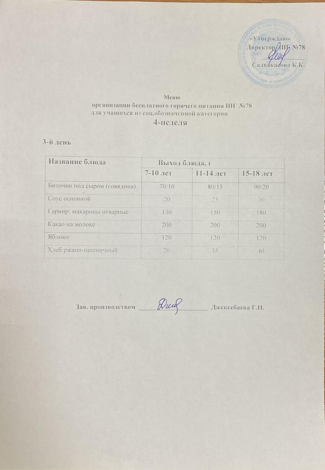 Ас мәзірі 28.01.2026 жыл.